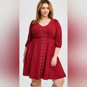 Torrid Burgundy Embroidered Midi Dress